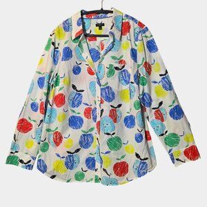 Talbots Women's Apple Print Button Down Shirt 14W (X) Colorful Quirky Teacher